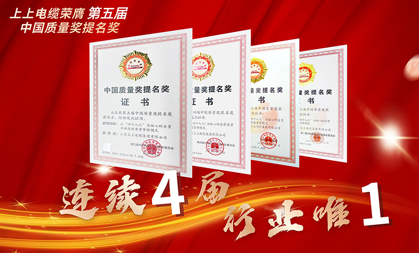 行业唯一！Z6尊龙凯时电缆陆续四届荣膺中国质量奖提名奖