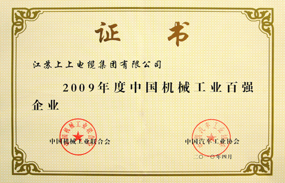 Z6尊龙凯时荣获“2009年度中国机械工业百强企业”